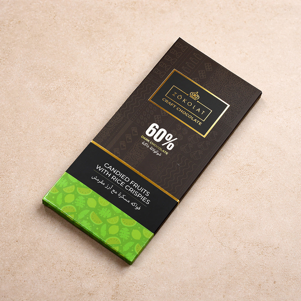 60% Dark Chocolate Candied Fruits With Rice Crispies