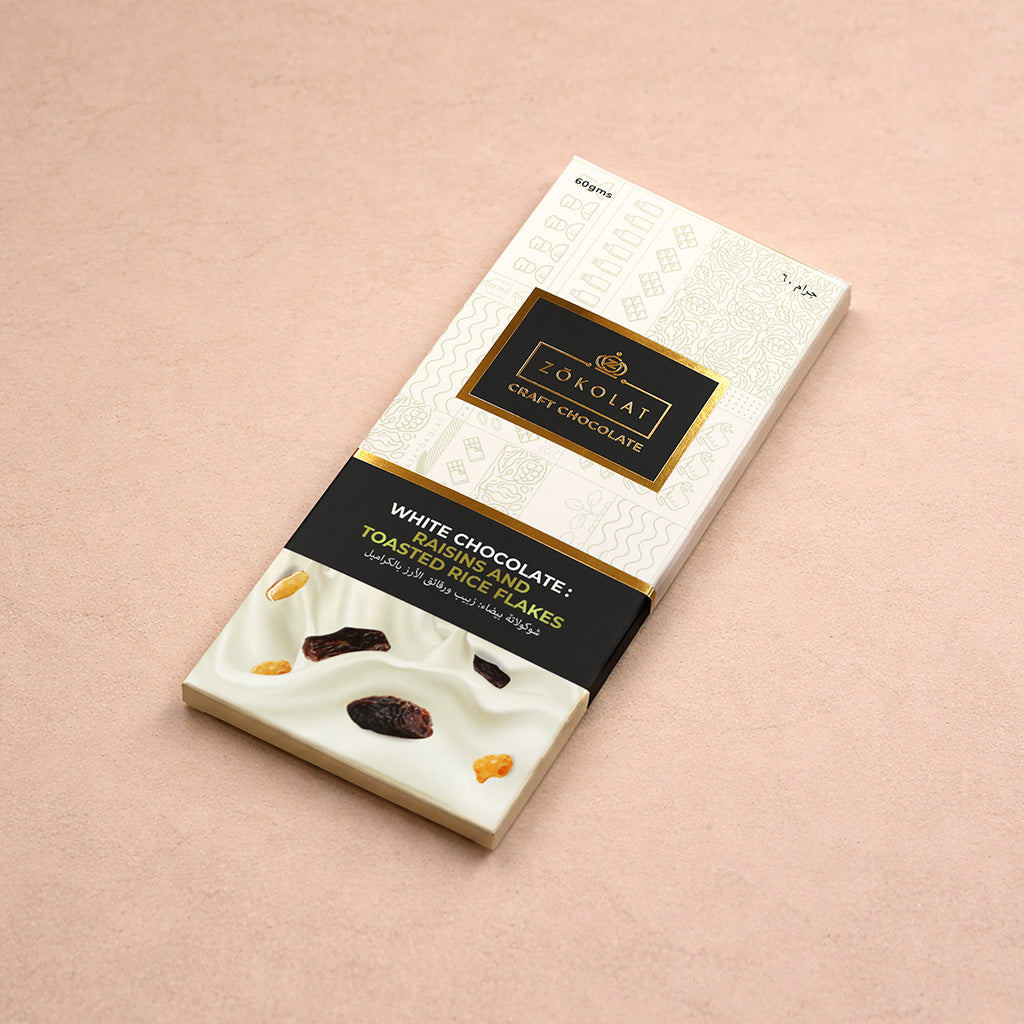 White Chocolate: Raisins & Toasted Rice Flakes